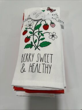 Rae Dunn Set of 3 Kitchen Towels Berry Sweet & Healthy 16 x 26